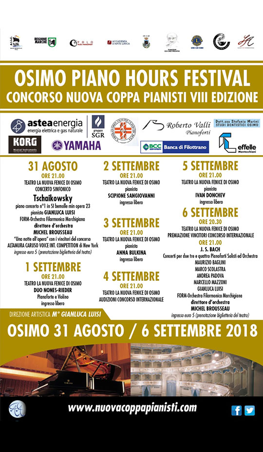 Il Programma del Festival Nuova Coppa Pianisti 2018